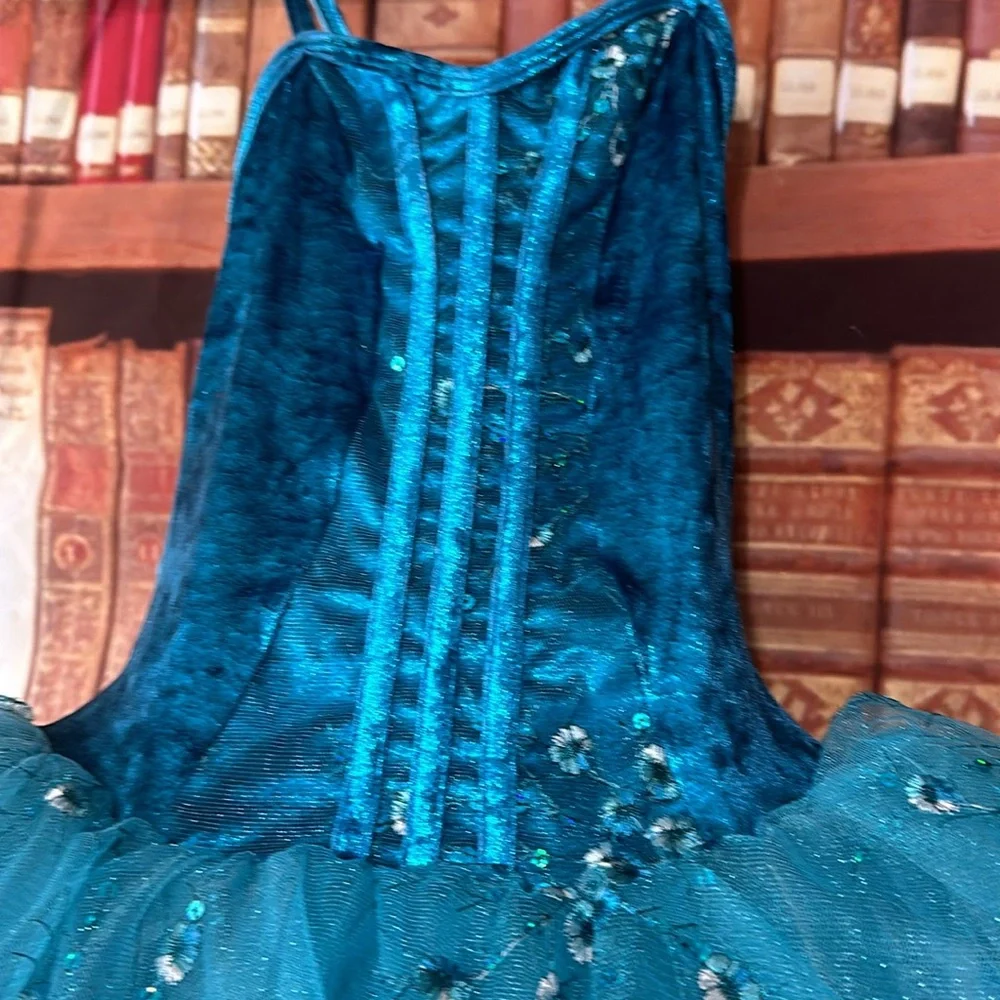 Curtain Call Costumes Teal Sequin Tutu Dance Costume Dress Child Large CLA